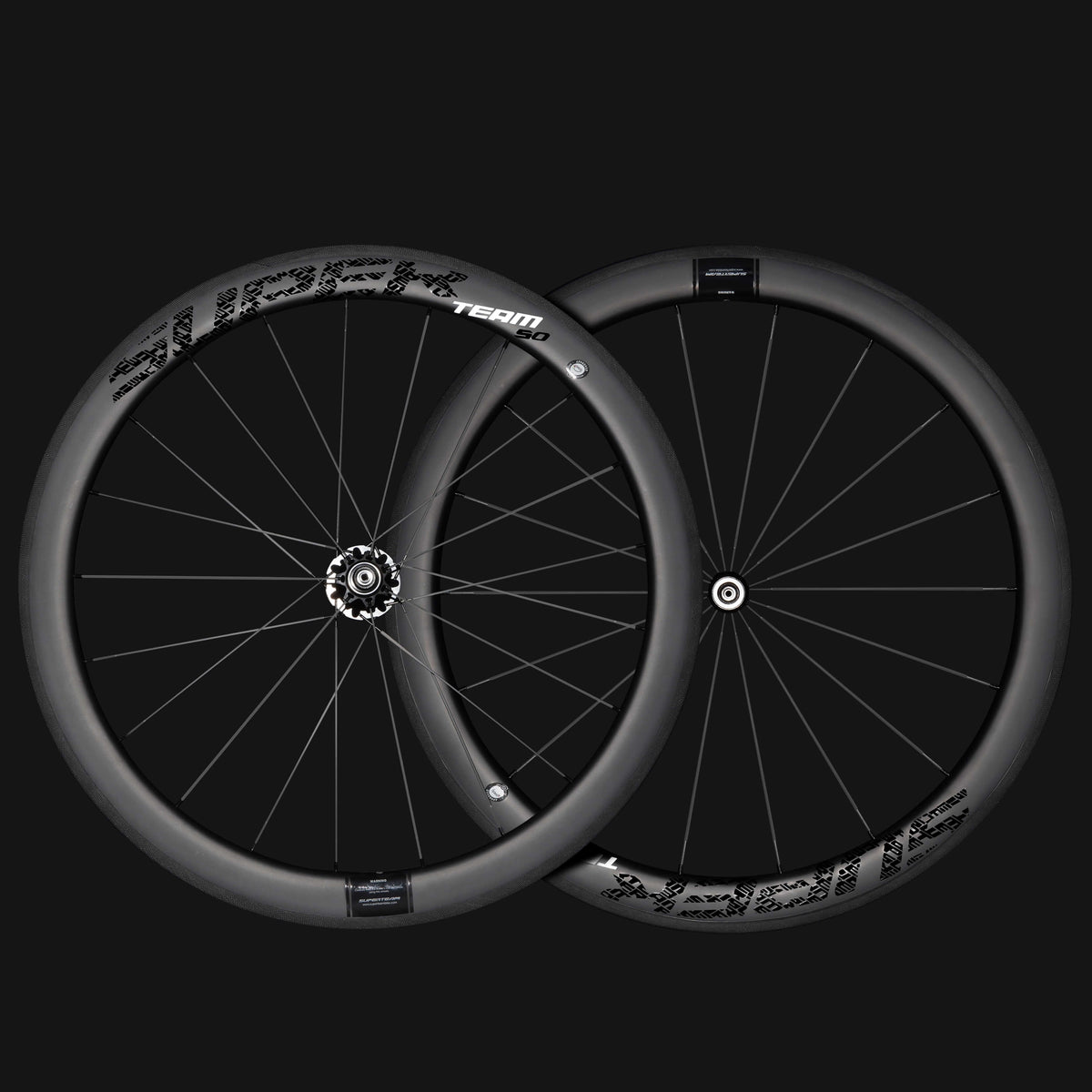 Paire de roues en carbone Classic PRO R25-50 avec frein sur jante et autocollants noirs
