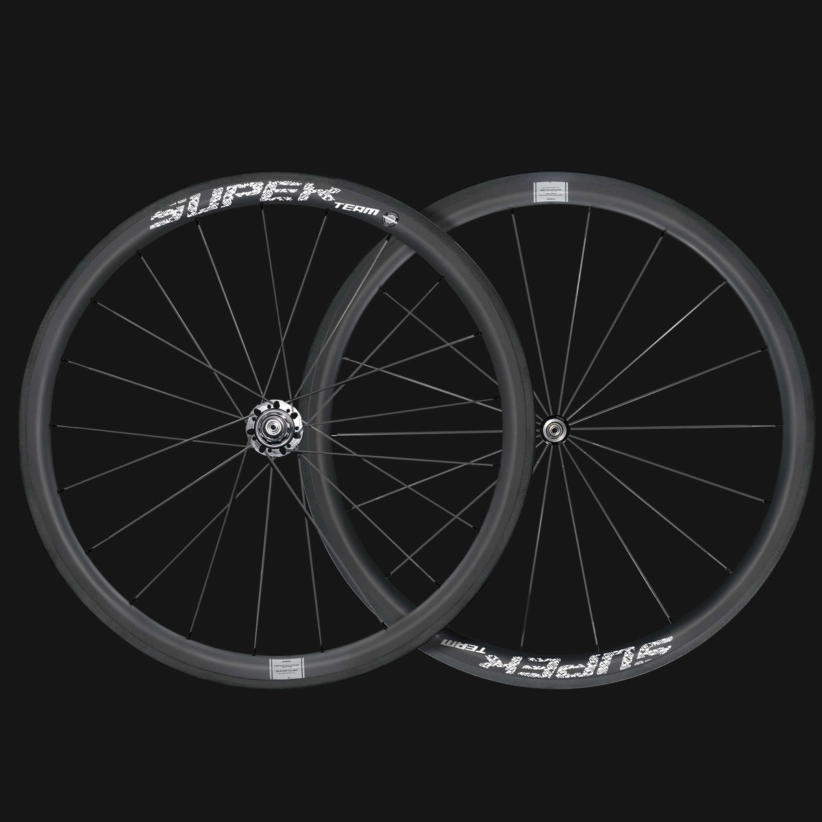 Paire de roues en carbone Classic PRO R25-38 avec frein sur jante et autocollants blancs