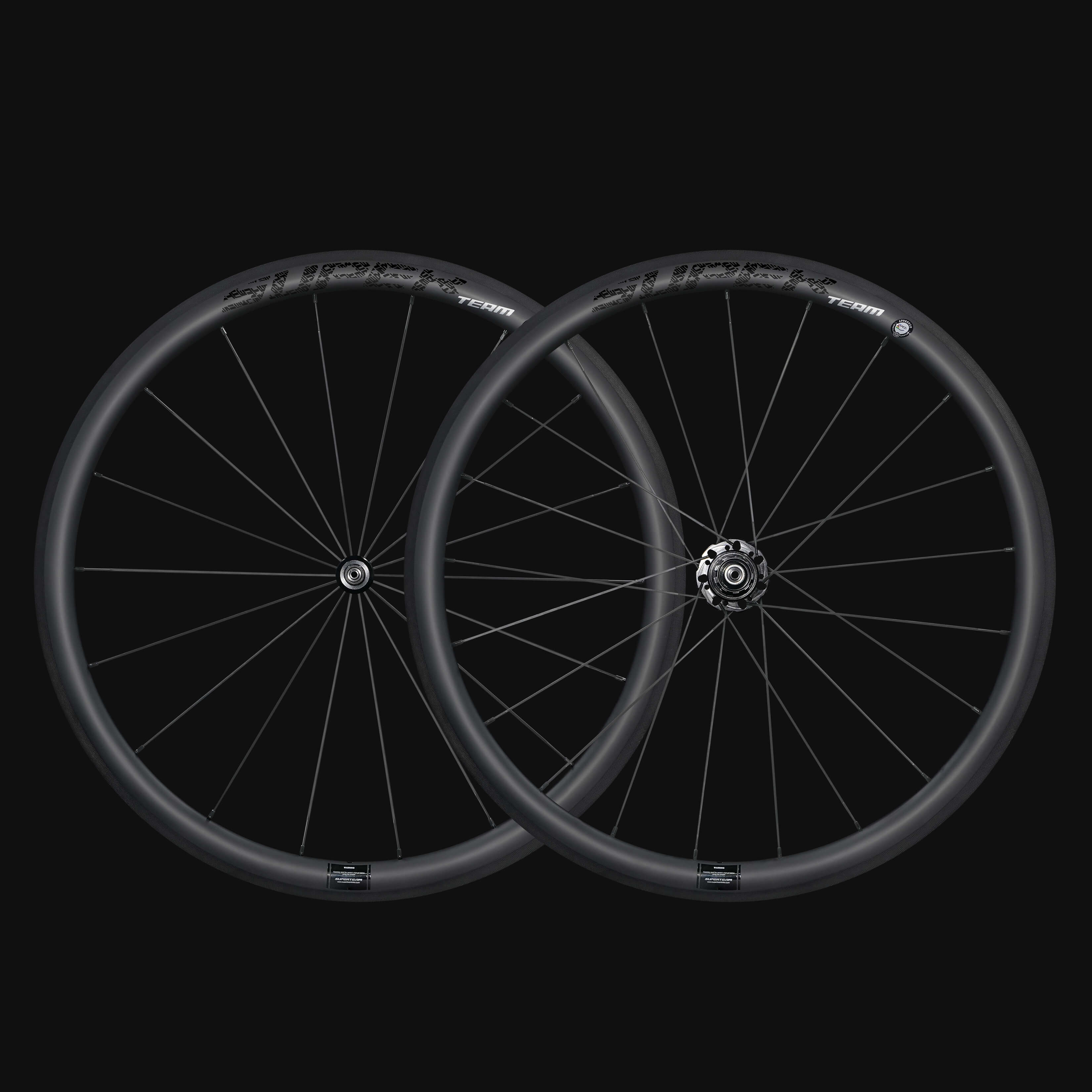Juego de ruedas de carbono Classic PRO R25-38 con frenos de llanta y calcomanías negras