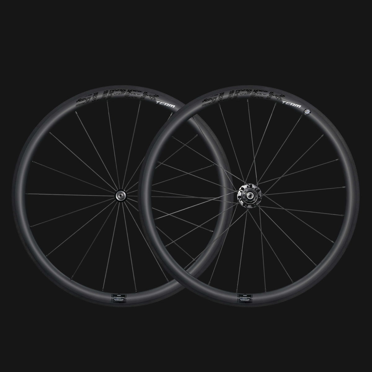 Paire de roues en carbone Classic PRO R25-38 avec frein sur jante et autocollants noirs